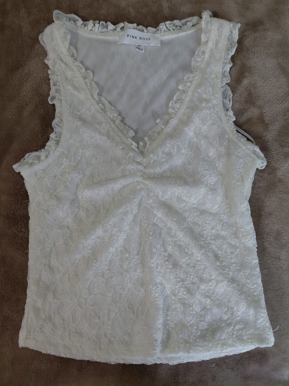 Pink Rose Women's Ivory Lace V-Neck Tank Top